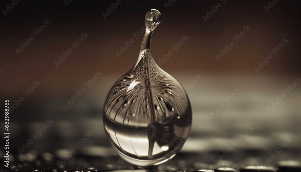 Fresh dew on glass bottle reflects nature tranquil beauty generated by AI