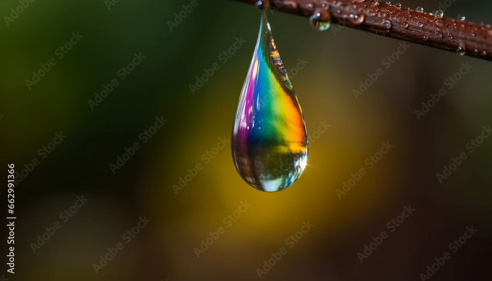 Fresh green leaf with dew drop, beauty in nature outdoors generated by AI