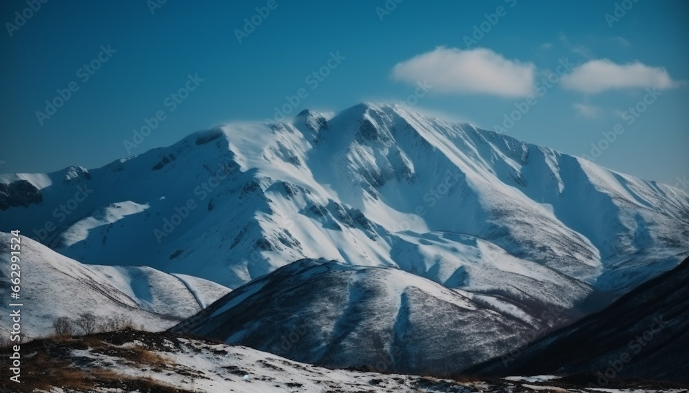 Tranquil panoramic view of majestic mountain range in clear weather generated by AI