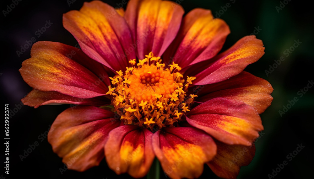 Vibrant daisy blossom, macro focus on pollen, beauty in nature generated by AI