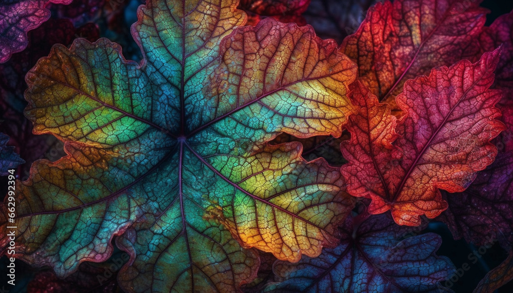 Vibrant autumn foliage showcases nature beauty in multi colored patterns generated by AI