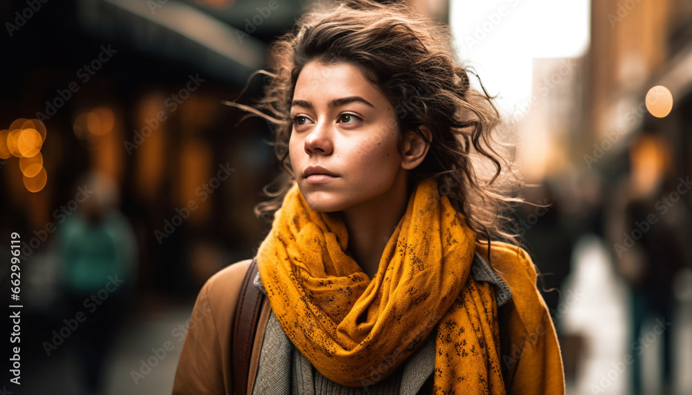 Smiling young woman in casual clothing exudes beauty and confidence generated by AI