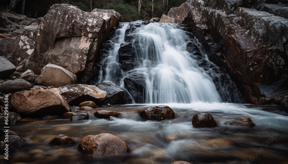 Tranquil scene of flowing water in lush tropical rainforest generated by AI