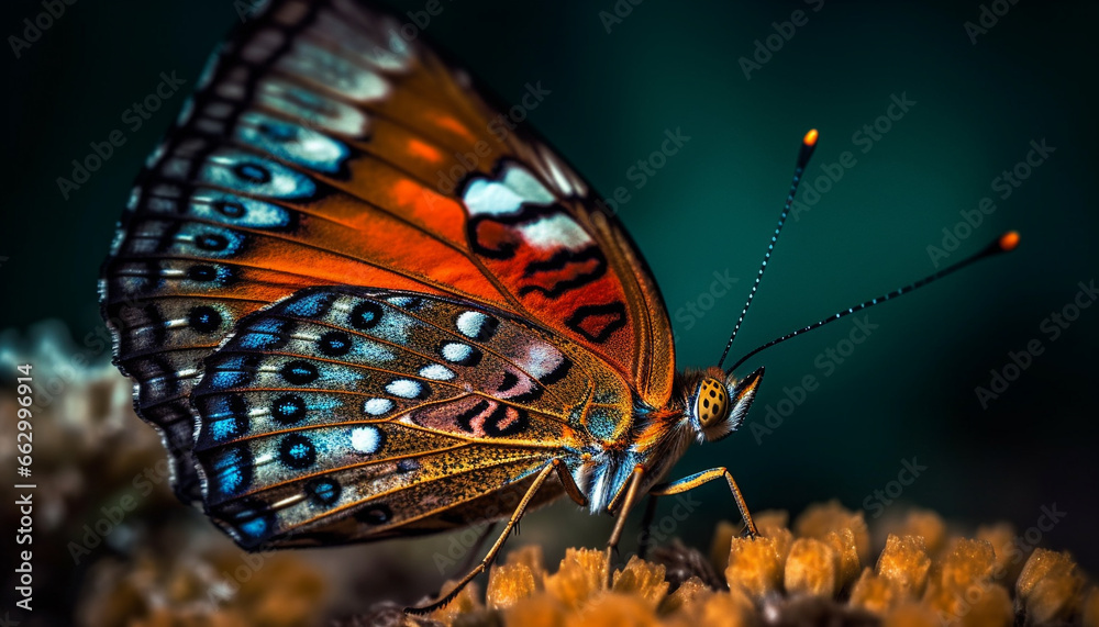 Vibrant butterfly wing pattern showcases natural beauty in summer tranquility generated by AI