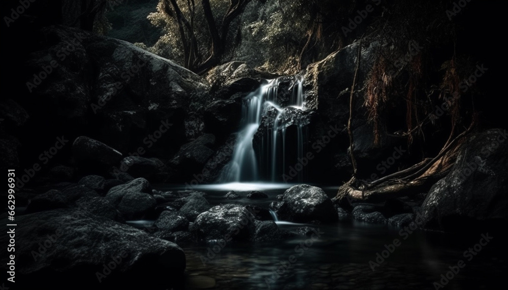 Tranquil scene of flowing water in tropical rainforest, majestic beauty generated by AI