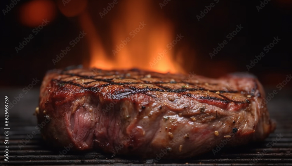 Grilled beef steak on a barbecue, ready to eat with freshness generated by AI