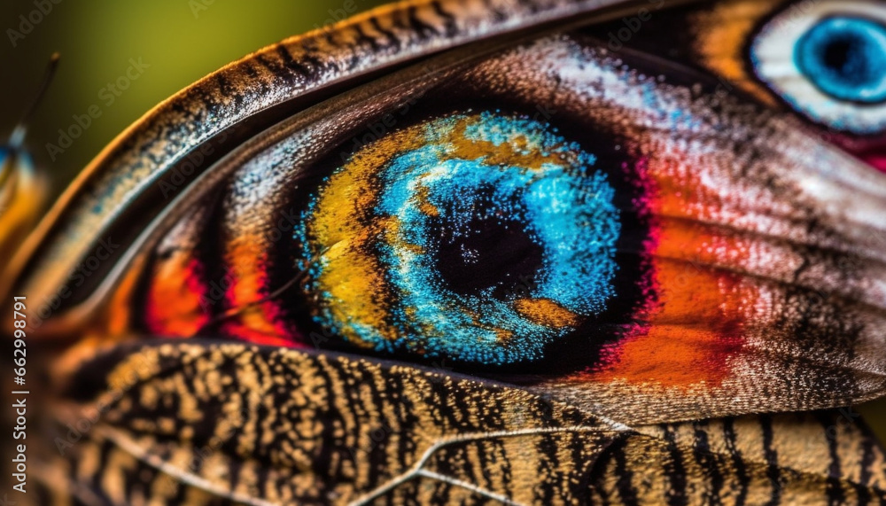 Vibrant butterfly wing magnified, showcasing beauty in nature patterns generated by AI