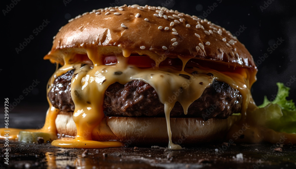 Grilled cheeseburger and fries, a classic pub food meal ready to eat generated by AI