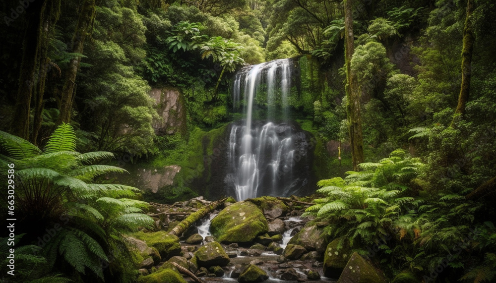 Tranquil scene of flowing water in tropical rainforest paradise generated by AI