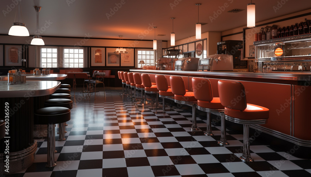 Modern domestic room with elegant table and comfortable wooden chairs generated by AI