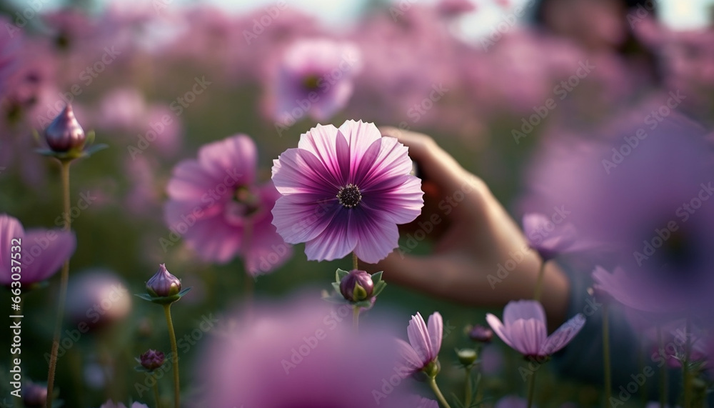 Beauty in nature  a meadow of purple and pink flowers generated by AI