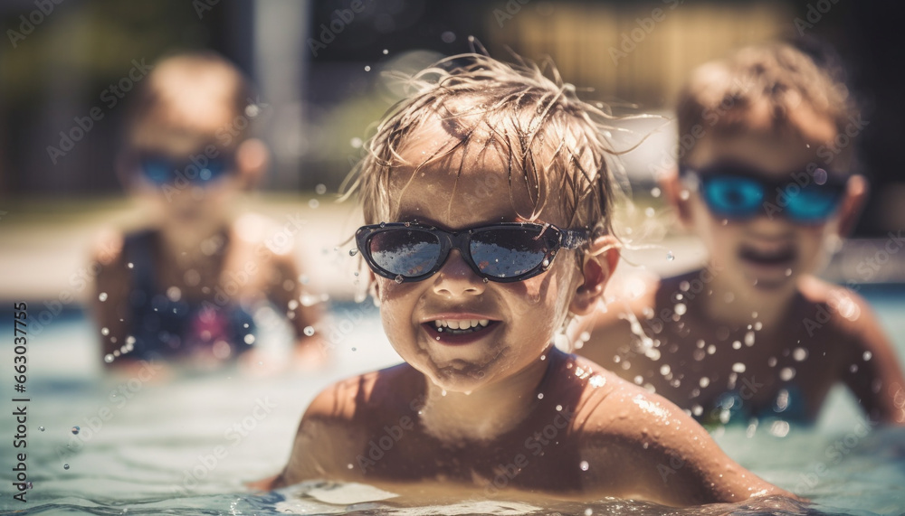 Children playing in the swimming pool, enjoying a carefree summer generated by AI