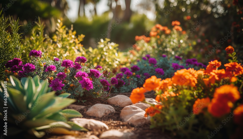 Vibrant flowers bloom in a meadow, bringing beauty to nature generated by AI