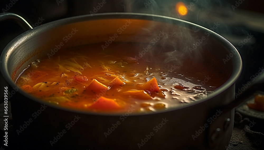 Freshness and heat create a healthy homemade vegetarian soup stew generated by AI