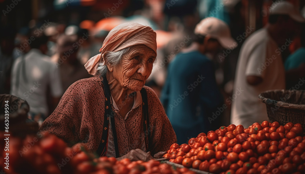 Market vendors selling fresh fruits and vegetables, celebrating Indian culture generated by AI