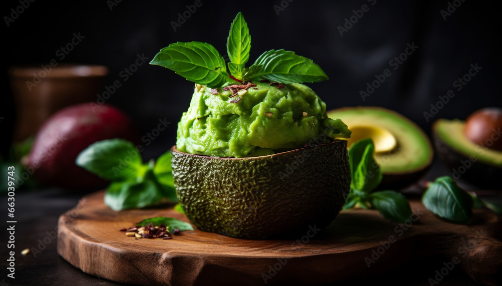 Freshness and nature combine in this healthy, organic avocado salad generated by AI