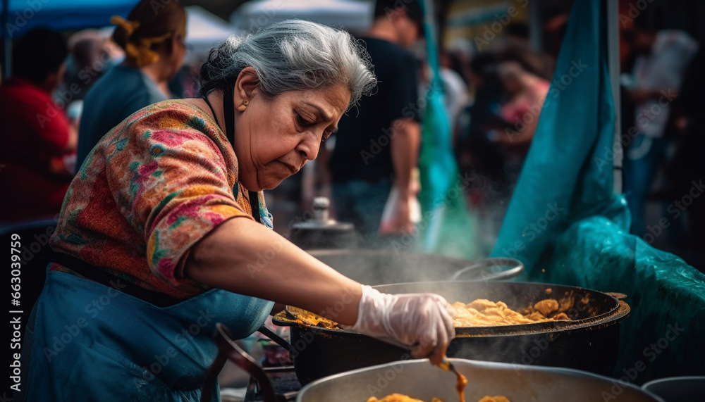 Women cooking food, preparing meals, indoors, in a traditional kitchen generated by AI