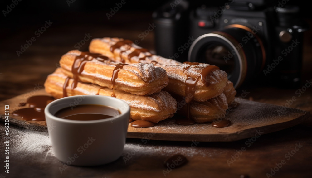 Freshly baked homemade cookies on a rustic wooden table generated by AI