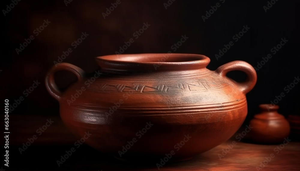 Earthenware jug, antique vase, rustic bowl, ancient amphora, decorative urn generated by AI