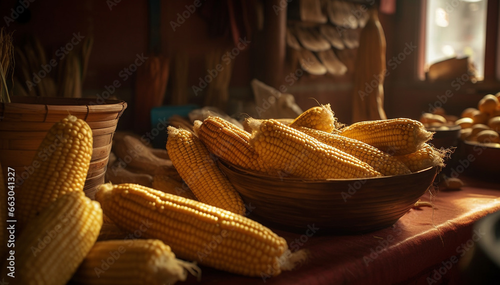 Freshness of organic vegetables on a rustic farm table generated by AI