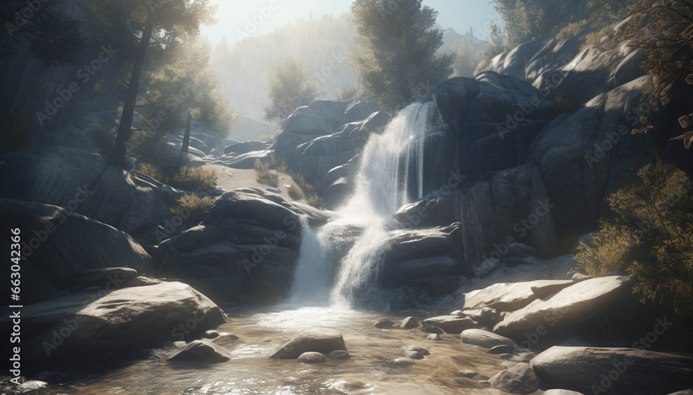 Tranquil scene of flowing water in a majestic mountain range generated by AI