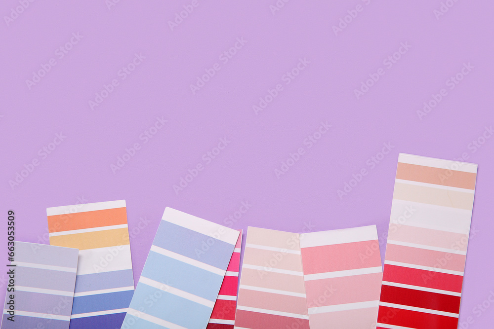 Many color palettes on lilac background