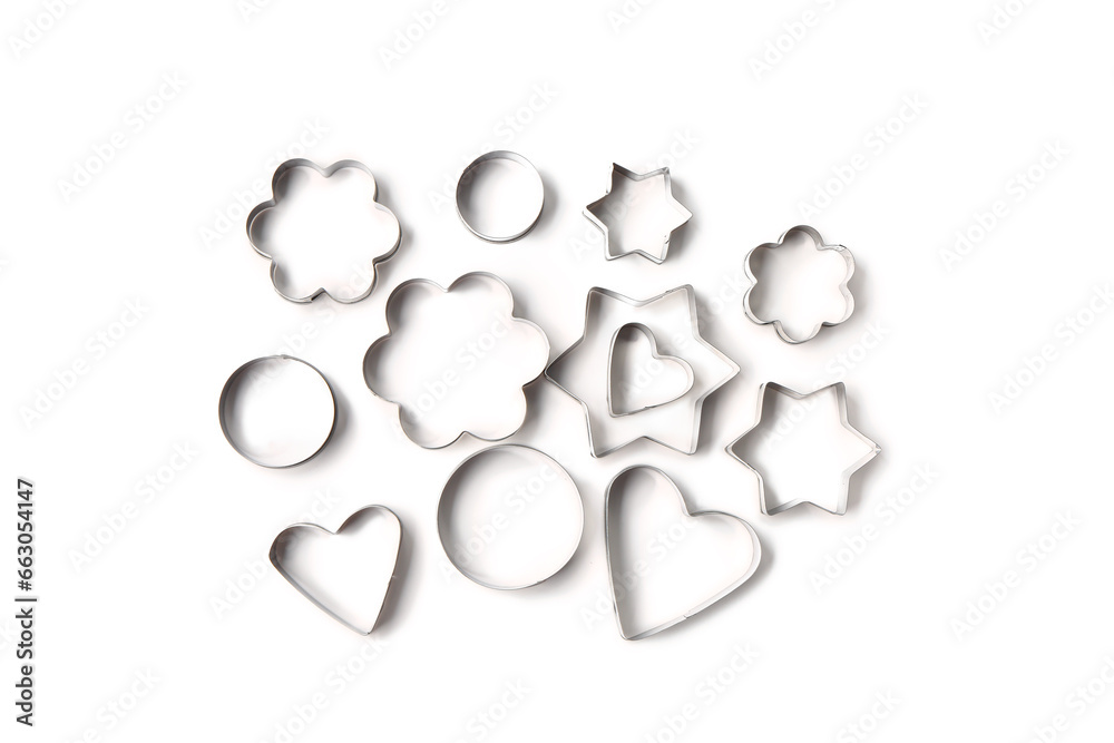 Different cookie cutters isolated on white background