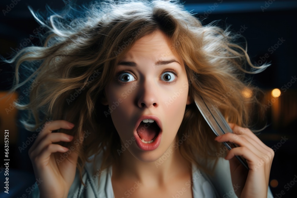 Woman with surprised expression, A caucasian woman face look shocked.