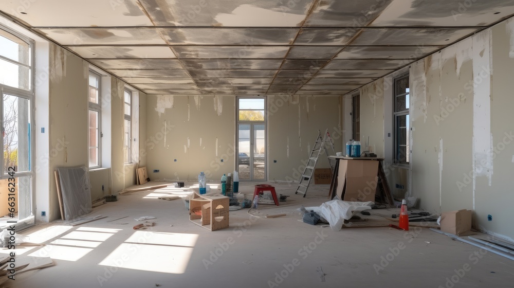 Empty under construction room in home, Living space units.