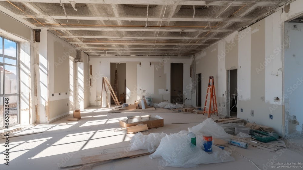 Empty under construction room in home, Living space units.