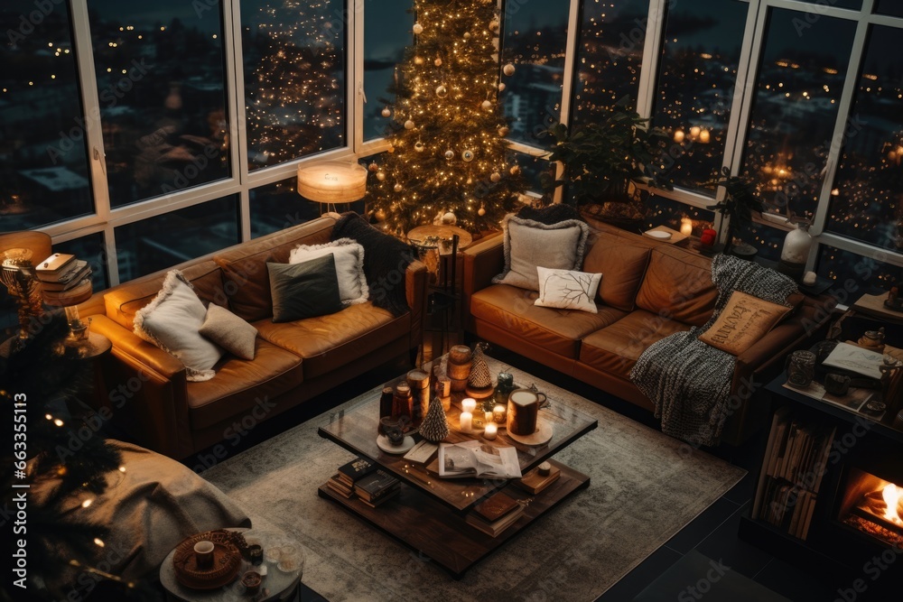 Contemporary Living Room Elegantly Adorned for the Christmas Festivities