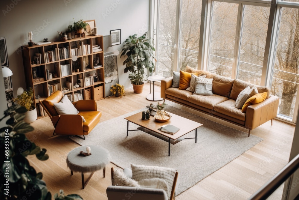 Celling view of a modern and contemporary living room in a apartment