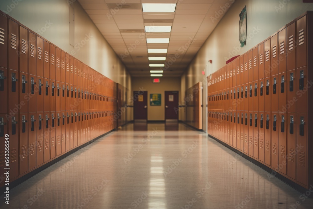 Empty School Hallway: Quiet and Unoccupied