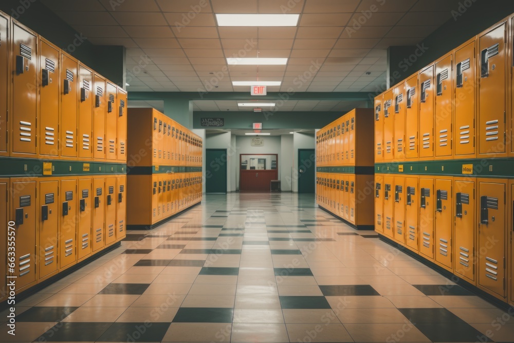 Empty School Hallway: Quiet and Unoccupied