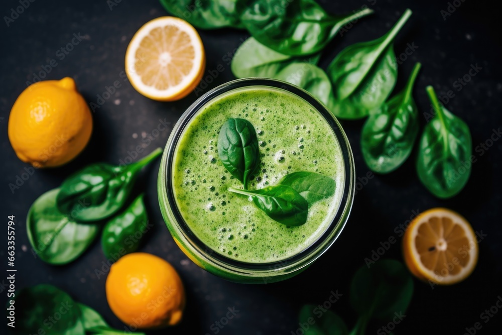 Fresh Organic Green Smoothie on a Kitchen Countertop