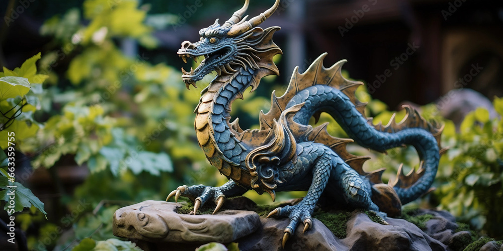 chinese dragon statue in the temple ,Cultural Heritage: Dragon Statue in a Place of Worship