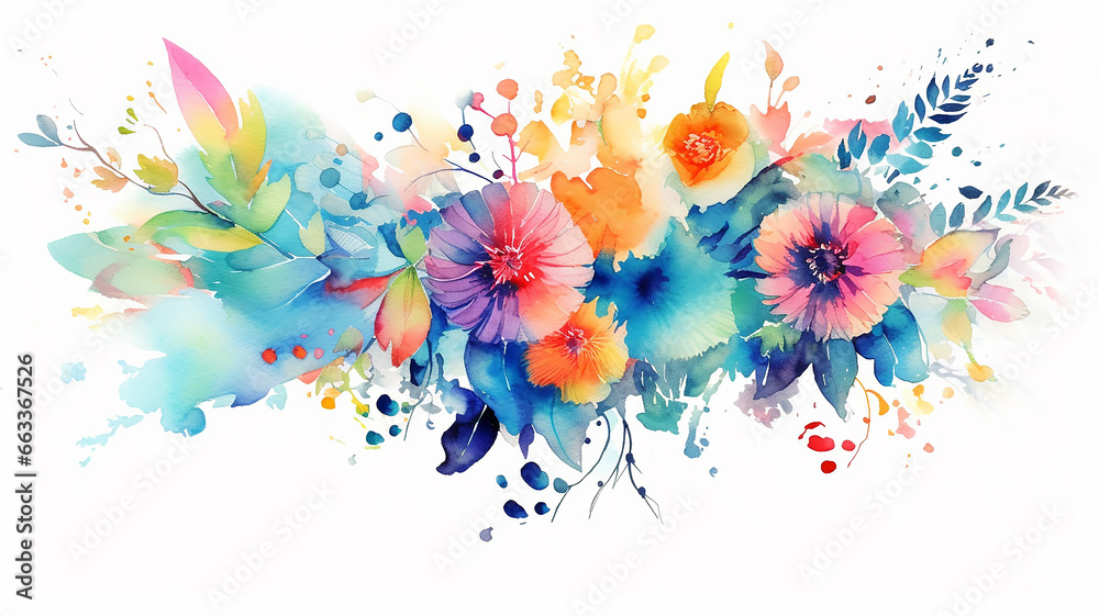 watercolor multicolored flowers isolated on a white background bouquet.