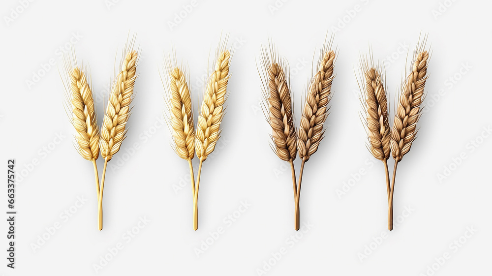 ears of golden wheat isolated on a white background.