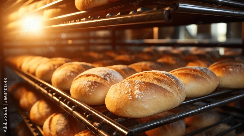 Bread bakery food factory, Production fresh Bread bakery, Automated production of bakery products.