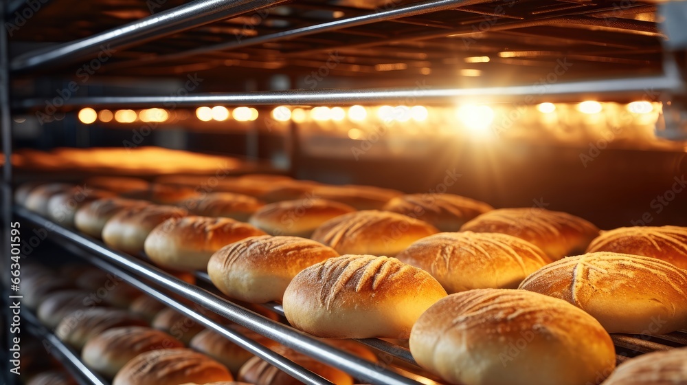 Bread bakery food factory, Production fresh Bread bakery, Automated production of bakery products.