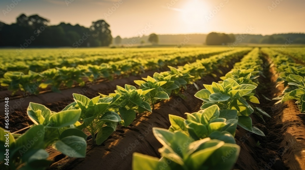 Agriculture, Vast soybean field.