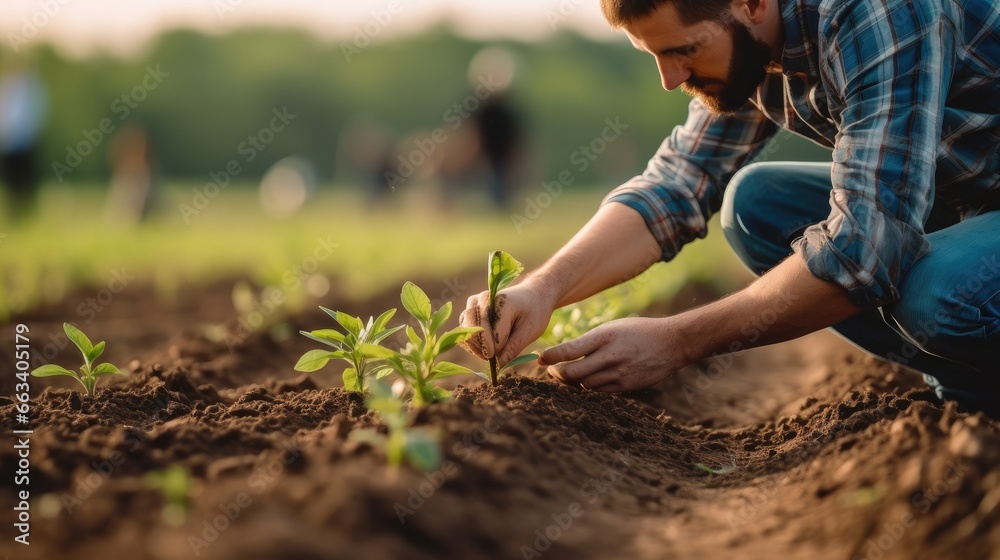 Farmer plantation checking quality agriculture soil quality on the field using tablet, Modern technology concept.