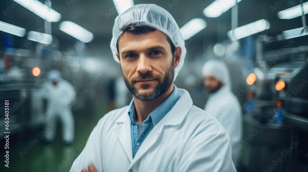 Male technologist doing quality control at a food factory.