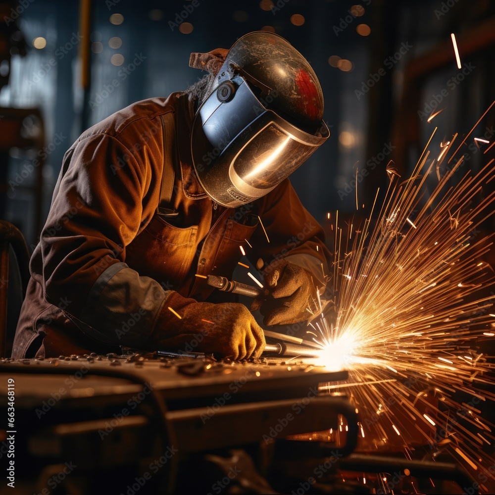 Welder using a torch to repair metal equipment