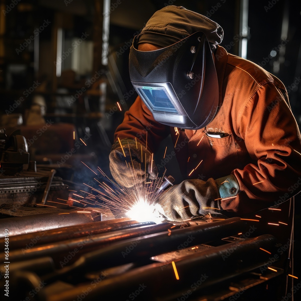 Welder using a torch to repair metal equipment