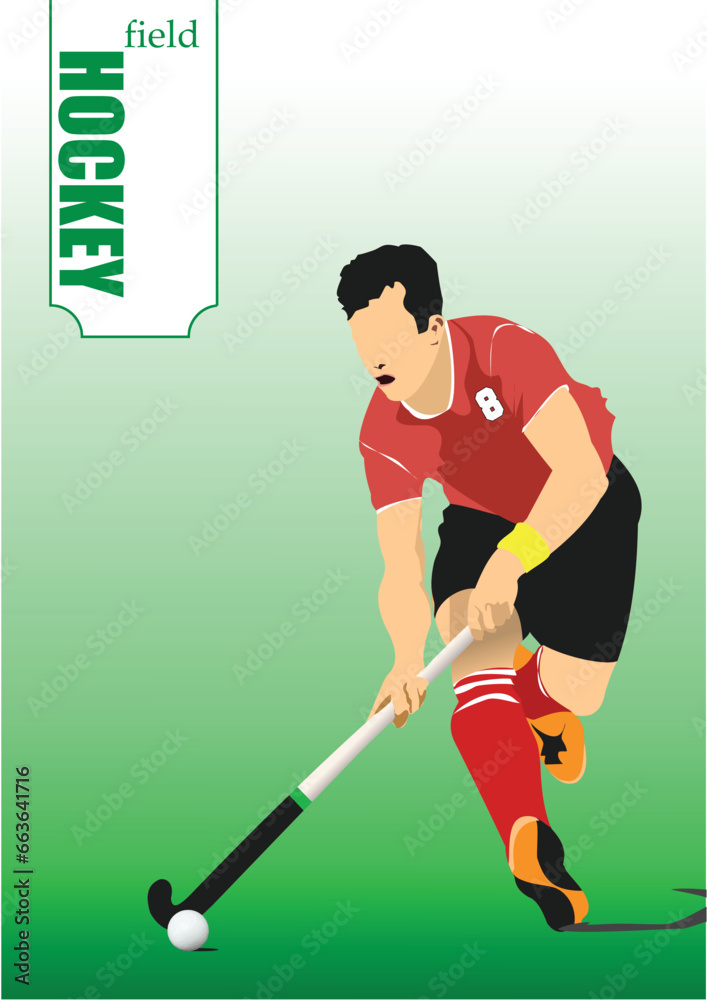 Field Hockey player, ready to pass the ball to a team mate. 3d vector illustration