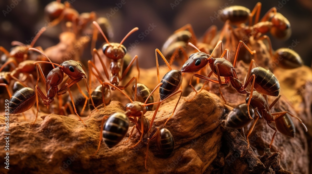 A close-up view of an ant colony. Created with Generative Ai technology.