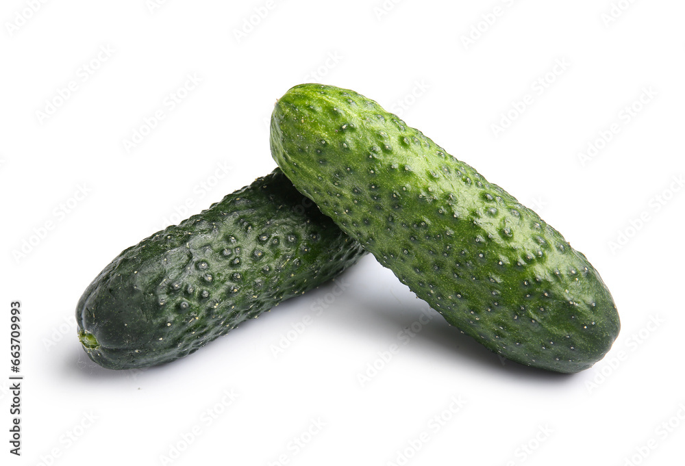 Fresh cucumbers isolated on white background