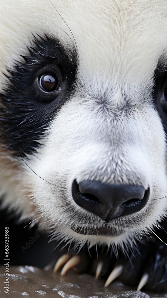 A close-up of a pandas paw with its unique