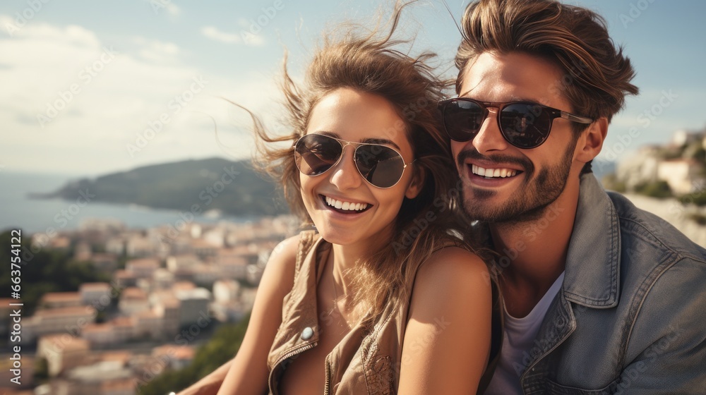 A Stylish Adventure: Young, Beautiful Hipster Couple on a Motorcycle